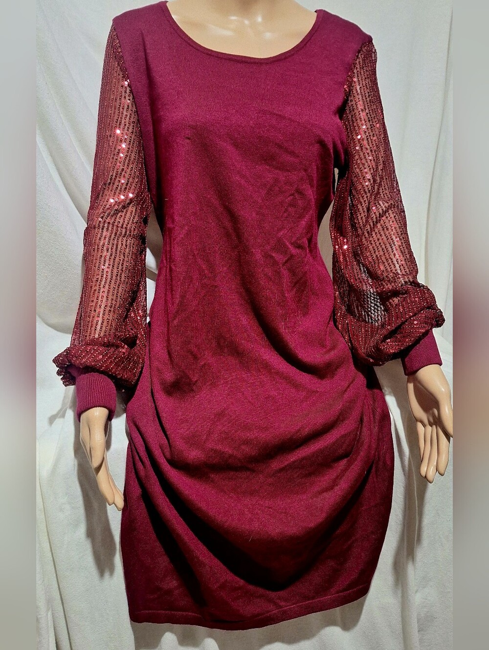 Sequin Sleeve Women's Dress in Wine